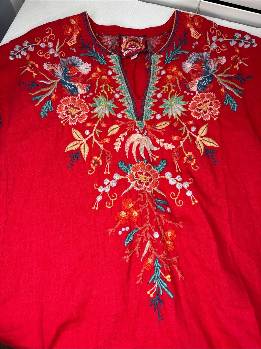 Johnny Was Ariel easy tunic linen dress, red, xs - Picture 3 of 10